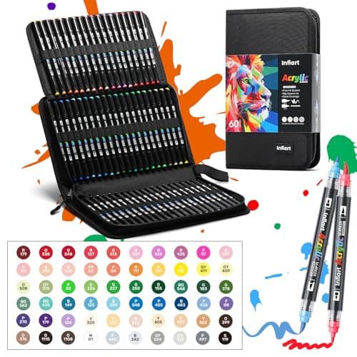 Infiart 60 Colors Dual Tip Acrylic Paint Markers Automatic Ink Control Acrylic Paint Pens, Fine & Brush Tip Acrylic Markers Set for Christmas Decorations, Glass, Stone, Wood, DIY & Art Supplies - Thumbnail 6