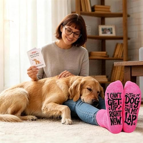 yuboo Dog Mom Gifts for Women - Birthday Gifts for Wife Girlfriend - Funny Novelty Dog Mom Socks - I Can't Get Up Right Now The Dog Is On My Lap - Warm Fuzzy Socks for Dog Lovers, Hot Pink - Thumbnail 6
