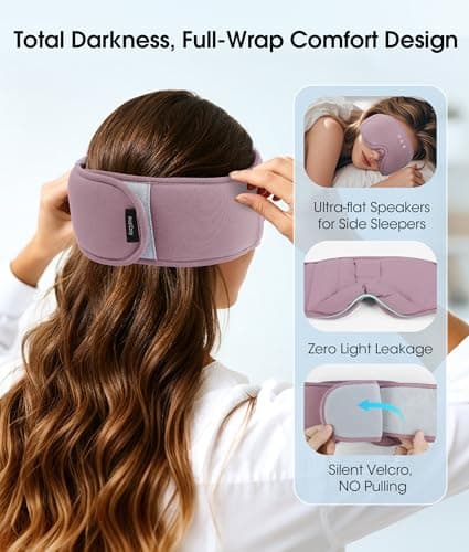 MUSICOZY Bluetooth Sleep Headphones, Wireless Sleep Mask with Bluetooth 5.4, Ultra-Thin Stereo Speakers, 14H Playtime, Comfortable Eye Mask for Side Sleepers, Travel & Relaxation Gifts for Men Women - Thumbnail 5