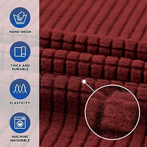 KEKUOU Stretch Oversized Sofa Slipcover 1 Piece Couch Sofa Cover (94"-110") Furniture Protector 4 Seater Sofa with Elastic Bottom for Kid,Pet.Jacquard Checked Pattern Fabric(X Large,Dark Red) - Thumbnail 5