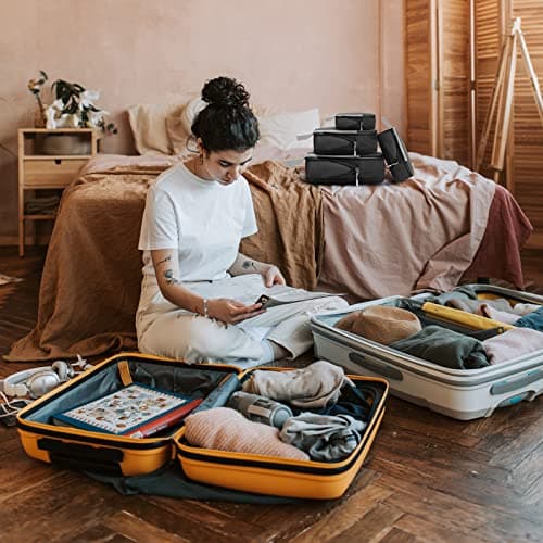 WOOMADA Compression Packing Cubes for Suitcases Travel Essentials 4 Set Expandable Travel Bags Organizer for Luggage(ivory) - Thumbnail 6