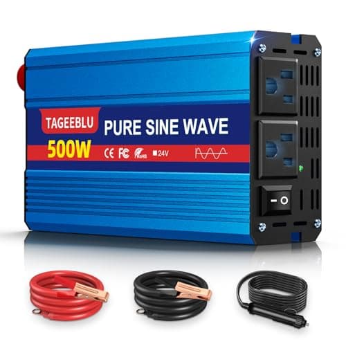 500W Pure Sine Wave Power Inverter DC 24V to 110V AC Converter with LCD Display, Battery Clamps & Cigarette Lighter Plug, Car Inverter with Dual AC Outlets for Vehicles RV Truck Camping Laptop CPAP - Image 1