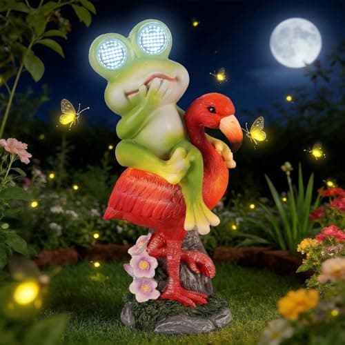 QEQUFL Solar Garden Decor Garden Statues Yard Decorations Outdoor Patio Decor Yard Art Flamingo Frog with LED Light Gardening Gifts for Women Mothers Day Gifts for Mom - Image 1