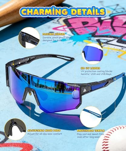 KALIYADI Kids-Sunglasses Toddler-Sunglasses Boys-Girls Youth-Sport-Sun-Glasses: Baseball Running UV400 Protection Age 6-14 - Thumbnail 4