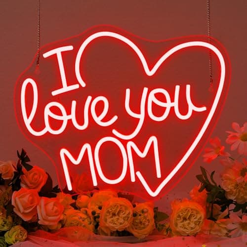 I Love You Mom Neon Sign Happy Mother's Day Sign Decor in Party Bedroom Red Heart LED Light Up Mothers Signs Love Neon Signs for Wall Decor in Home Living Room Mom Gifts for Family Party - Image 1
