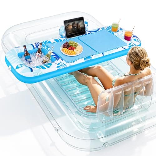 Ayeboovi Floating Tray for Tanning Pool Float - 61" L x 18" W Non-Slip Inflatable Sunbathing Bed Tray with Cooler Ice Bar for Tanning Lounge Raft & Blow up Suntan Tub Water Floatie, Party Gifts - Image 1