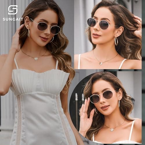 SUNGAIT Vintage Oval Sunglasses for Women - Elegant Metal Frame with Glittering Finish (Gold Frame/Grey Gradient Lens) - Thumbnail 2