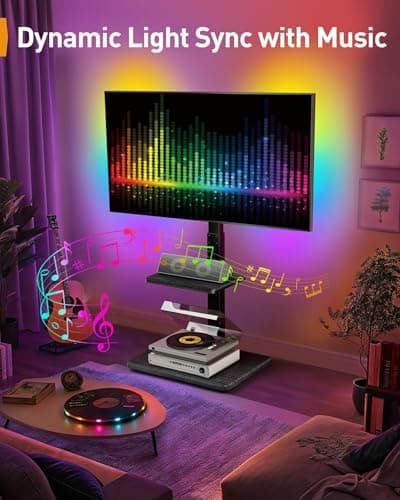 Perlegear Floor TV Stand with LED Light for 32”-75" TVs, Tall TV Stand with Swivel and Tilt, 12 Height Levels TV Mount Stand, Solid Wood Base up to 110 lbs for Living Room, Max VESA 600x400mm, PGFS21B - Thumbnail 2