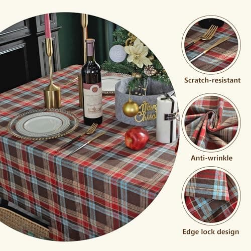 UWWGKK Red Plaid Tablecloth for Spring, Table Cloth Rectangle Table with Wipeable,Tablecloths for Dining Room,Kitchen,Party,Home Decor - Thumbnail 4