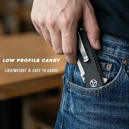 CIVIREVIC EDC Folding Pocket Knife, 3.15" Stonewashed Stainless Steel Blade, G10 Handle, Lightweight Everyday Carry Utility Knife for Work, Outdoor and Daily Use - Thumbnail 3
