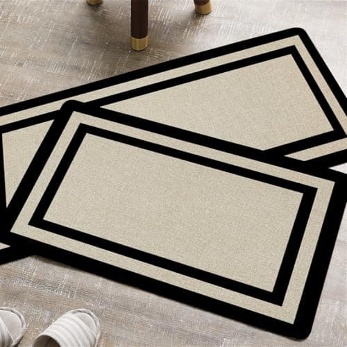 YWZDS Kitchen Rugs with Black Border - Cotton Linen Blend Floor Mats(17.7''x29.5''+17.7''x47'') - Washable Non-Slip Kitchen Mats for Home Office Bedroom Bathroom Laundry - Thumbnail 2