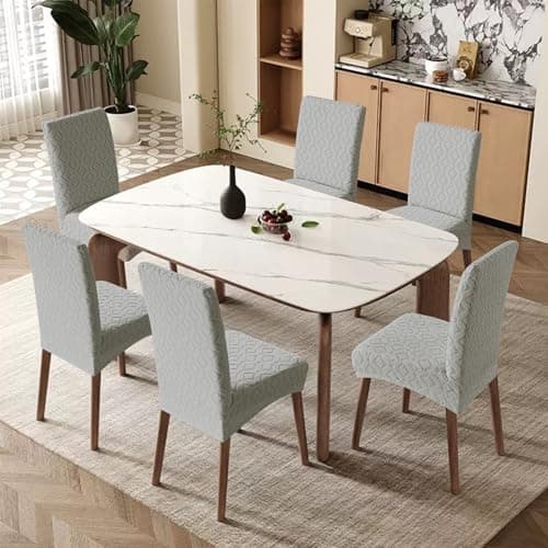 Genina Waterproof Chair Covers for Dining Room Set of 4, Removable Washable Chair Slipcover Protectors, Large Light Gray - Thumbnail 2