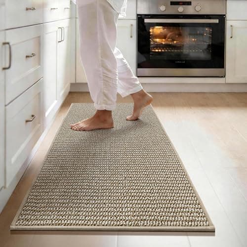 JSEI Kitchen Runner Rugs, 17''x48'' Non-Slip Kitchen Mats for Floor, Machine Washable Absorbent and Stain Resistant Kitchen Rug, Carpet Mats with TPR Backing for Kitchen, Beige - Image 1