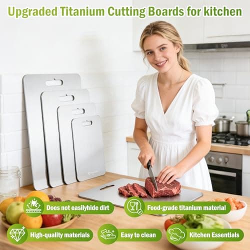 Titanium Cutting Board, 100% Pure Titanium Cutting Boards for Kitchen, Cutting Boards Non Toxic for Separating Raw Meat, Vegetables and Fruits, Dishwasher Safe & Knife Friendly(14"L x 10"W) - Thumbnail 3