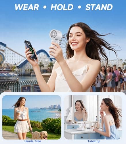 Turbo Portable Handheld Fan, 15000mAh Foldable Rechargeable Personal Fan for 40H, 4-in-1 Neck Fan with Built-in USB-C Cable & Display, 15m/s Hand Fans for Travel Concerts Outdoors Gifts for Women - Thumbnail 6
