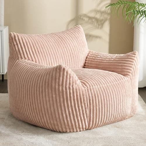 zzlay Bean-Bag Chair for Adults Teens - Large Corduroy Bean Bag Chairs with Back Support and Armrests, Adult BeanBag Lazy Sofa with Filler for Living Room, Bedroom, Reading, Pink - Image 1
