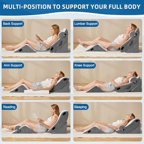 HABUTWAY 4Pcs Orthopedic Wedge Pillow, Bed Pillow for Sleeping, Post Surgery Foam Wedge Pillow for Back Pain Relief, Triangle Adjustable Support Pillow with Machine Washable Cover, Dark Grey - Thumbnail 6