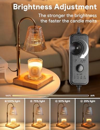 Allanmen Candle Warmer Lamp with Timer, Dimmable Candle Warmer for Home Decor, Birthday Gifts for Women Mom, Adjustable Height Wax Melt Warmer with 2 Bulbs - Thumbnail 3