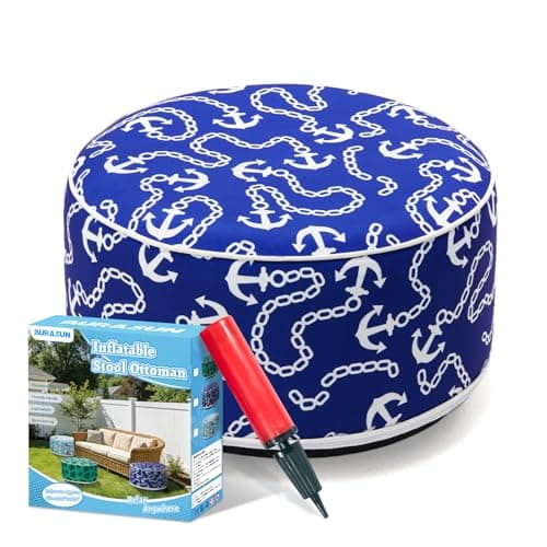 AURASUN Inflatable Outdoor Ottoman Pouf - Portable Footstool with Handle D20” x H10” - Air Pump Included for Outdoor Indoor Use - Comfortable Foot Rest or Seating for Camping or Pool (Navy Blue) - Image 1