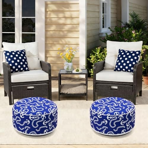 AURASUN Inflatable Outdoor Ottoman Pouf - Portable Footstool with Handle D20” x H10” - Air Pump Included for Outdoor Indoor Use - Comfortable Foot Rest or Seating for Camping or Pool (Navy Blue) - Thumbnail 2
