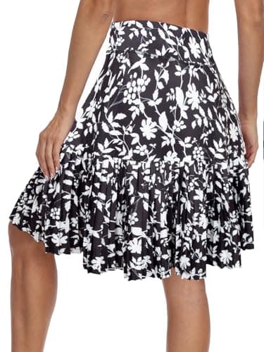 KORALHY 21" Golf Skorts with Pockets Pleated Tennis Skirts with Shorts Knee Length Skort for Athletic, Workout, Casual Wear Black Leaves M - Thumbnail 4