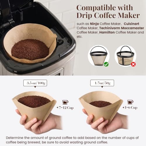 200Pcs Cone Coffee Filters #4, Clinuse Unbleached Size 04 Coffee Filters 8-12 Cup, Disposable Natural Paper Filters, No.4 Cone Filters Compatible with Ninja, Cuisinart, Pour Over and Drip Coffee Maker - Thumbnail 5