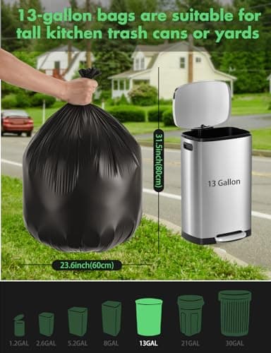 Aievrgad 13-Gallon Biodegradable Trash Bags: 50 Count Compostable Heavy Duty Kitchen Trash Can Liners, 1.26 Mil Thick Unscented Black Garbage Bags, Tear & Leak Proof for Food/Waste/Garden/Office, 50L - Thumbnail 6
