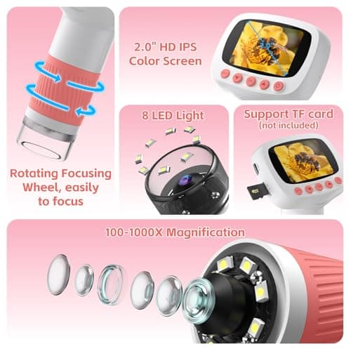 Pocket Kids Microscope for Over 3 Years Old, 1000X Handheld Microscope for Kids w/2''IPS Digital, Photo Video Mini Portable Microscopes, Science Edu Digiscope,Christmas Birthday Gifts for Kids - Thumbnail 3