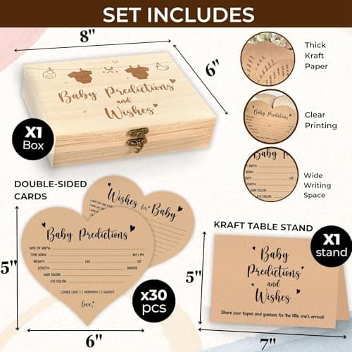 WOODAMORE Baby Prediction Cards For Baby Shower Decorations - Rustic Baby Predictions And Advice Cards, Wishes For Baby Cards For Baby Shower Games, Gender Neutral Baby Shower Advice Cards With Box - Thumbnail 2