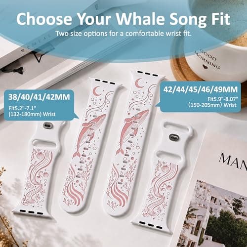 HATILP Whale Engraved Band Compatible with Apple Watch 38/40/41/42mm, Two-Layer Sculpted Ocean Design Soft Silicone Strap for Women, Series 11 10 SE Ultra 9 8 7 6 5 4 3 2 1 - Thumbnail 5