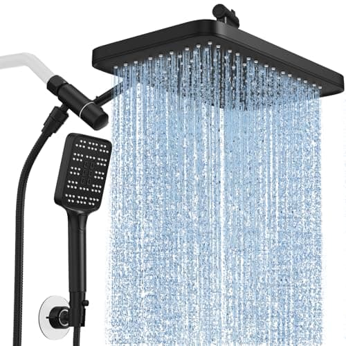 Rain Shower Head with Handheld Spray Combo Set, Adjustable 12" Rainfall Dual Shower Head, Double&Tandem Shower Head, Waterfall Showerhead Bathroom -Matte Black - Image 1