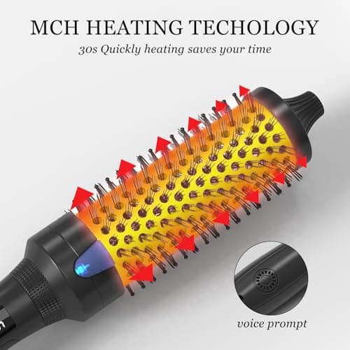 K&K 1 1/2 Inch Ceramic Tourmaline Ionic Heated Round Brush Curling Brush Creates Blowout Look -Creates Root Volume & Loose Curls Volume Curls Dual Voltage Hair Styling Tool (Black, 1.5 Inch) - Thumbnail 3