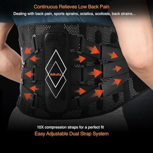 AdkuKa Back Brace for Lower Back Pain Women Men - 10x Maximum Compression and Adjustable - Lumbar Support Belt with 3D Pad - Ergonomic and Breathable 3D Material - for Herniated Disc,Sciatica (M) - Thumbnail 2