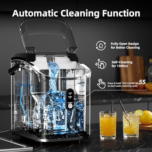 Antarctic Star Nugget Ice Maker Countertop, 34Lbs/24H, Soft Chewable Ice, Self-Cleaning, Portable Ice Machine, Fast Making in 8 Mins, Ice Basket & Scoop, Stainless Steel Black - Thumbnail 5