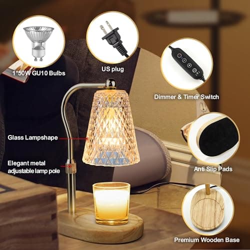 Candle Warmer Lamp with Timer, Adjustable Candle Warmer Lamp with 1 Bulbs,2/4/8-Hour Timing Function,4-Level Dimmable, Adjustable Height - Thumbnail 2