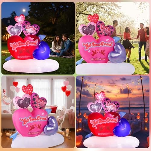 KISSUNY 6.5 FT Giant Valentine Inflatable Hearts Decor, LED Light Up Heart Balloon with Cloud Base, Big Blow Up Yard Decoration for Wedding Proposal, Anniversary, Party - Outdoor & Indoor Use - Thumbnail 6