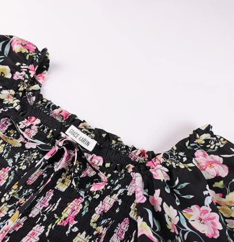 GRACE KARIN Womens Summer Floral Maxi Dress 2026 Flowy Wedding Guest Dress A Line Boho Dresses Fashion Clothing with Pockets Black Pink Floral XL - Thumbnail 5