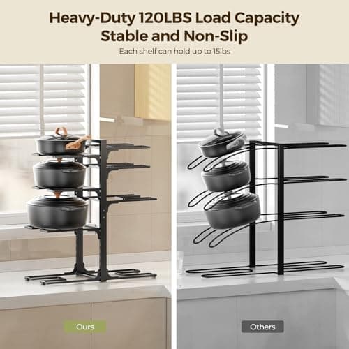 LAMU Pots and Pans Organizer under Cabinet 20.8" Height, 8 Tier Heavy Duty Pan Organizers inside Cabinet with Adjustable Pot Rack, Holds up to 120 LB for Stockpots Dutch Ovens and Cast Iron Cookware - Thumbnail 3