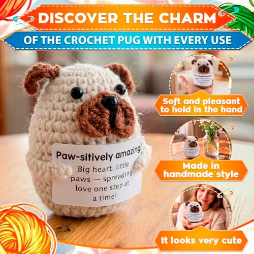 Reluen Crochet Dog, Big Heart Little Paws Handmade Puppy Crochet Animal with Inspirational Affirmation Card, Cute Crochet Desk Buddy Decor Gift for Dog Lovers Women Men Mom Daughter Friend Coworker - Thumbnail 4