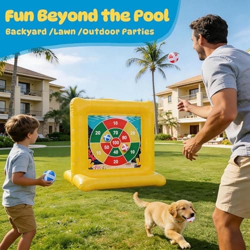 TicTac Shot Pool Toys Games for Kids & Adults, 2-in-1 Pool Basketball Hoop & Dart Target, Family Pool Party Games with Multiple Balls - Yellow - Thumbnail 6