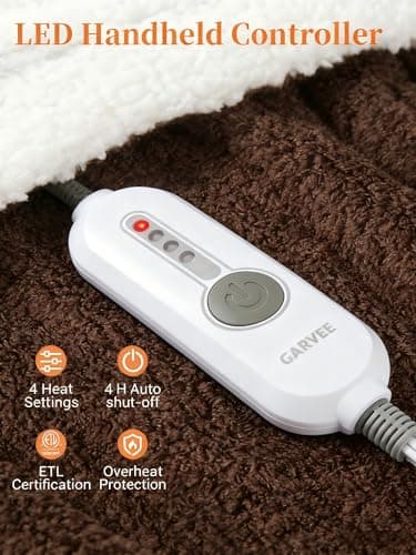 GarveeHome Electric Blanket Heated Throw, Heated Blanket Soft Double Sherpa Super Cozy with 4 Heating Levels & 4 Hours Auto Off, Overheat Protection, Machine Washable, ETL Certification, Brown 50"x60" - Thumbnail 3