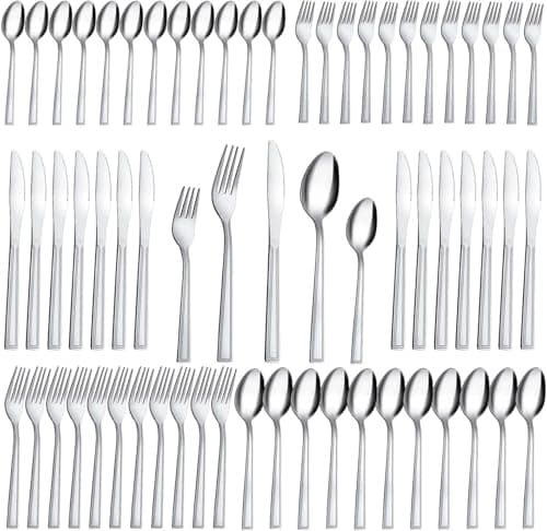 Hunnycook Silverware Set for 12-60PCS Stainless Steel Silverware Set, Include Fork Knife Spoon Set, Mirror Polished, Dishwasher Safe, Cutlery Set for Home Kitchen Restaurant - Image 1