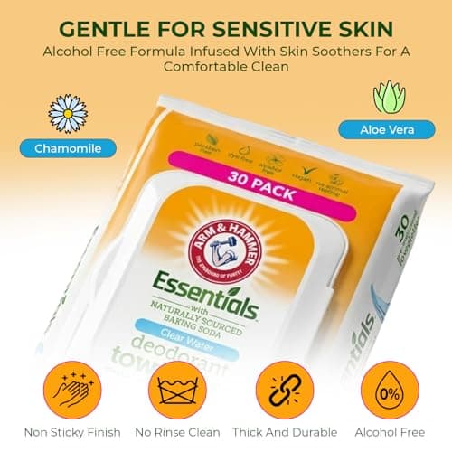 Arm and Hammer 3 Pack Face and Body Wipes for Adults - Deodorant Towelettes 90 Sheets for Women - Shower Wipes for Traveling, Camping, Gym, and Bathing - Alcohol-Free Face Sheets (Simply Fresh) - Thumbnail 4
