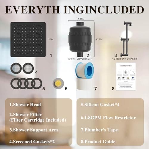 Vapralis Rain Shower Head with 20-Stage Shower Filter, High Pressure Filtered Showerhead with Adjustable Extension Arm for Removing Chlorine and Harmful Substances(10 Inch, Matte Black) - Thumbnail 2