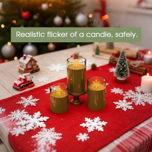 L LOHAS LED Electronic Candle Night Lights with Remote, 3-Pack Snowflake LED Flameless Candles, Battery Operated Flickering Night Light, 5 Brightness Levels & Timer, for Holiday Home Decor - Thumbnail 6