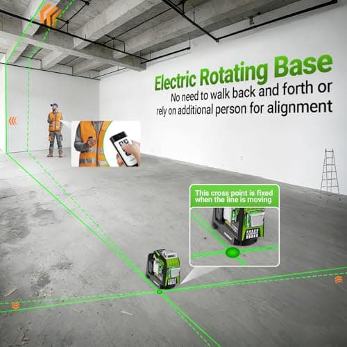 Huepar 2026 Upgraded 360 Laser Level with Electric Fine Adjustment Rotating Base, Fixed-Point Pivot Alignment, Remote Control, Rechargeable, 1/13" High Accuracy Self Leveling Lazer Leveler, Pluse Mode - Thumbnail 2