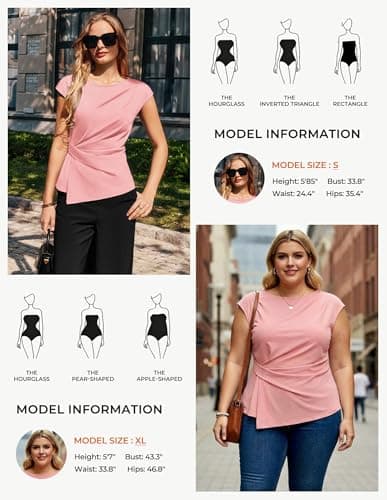 GRACE KARIN Womens 2026 Summer Short Sleeve Tops, Dressy Casual Peplum Shirts Outfit, Tunic Blouses Trendy Fashion Clothes Pink M - Thumbnail 4