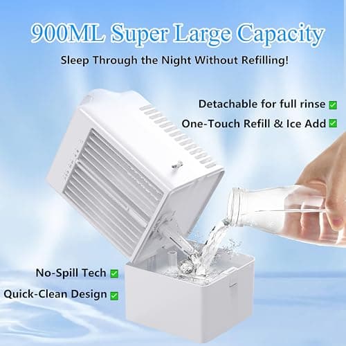 Portable Air Conditioners - Upgraded 90° Auto Swing Mini Personal Air Conditioner - 3 Speeds & 2/4H Timer, 900ml Water Tank, 7 Color Light, Evaporative Air Cooler AC Cold Fan for Bedroom Office Desk - Thumbnail 2