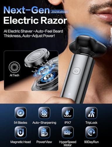 Electric Razor for Men,Electric Shavers for Men,3-Blade Rotary Shaving System,Waterproof Wet Dry Cordless Razor,Touch Switch,Type-C Fast Charging,Travel Lock,Digital Display,90+ Minutes Run Time - Thumbnail 6