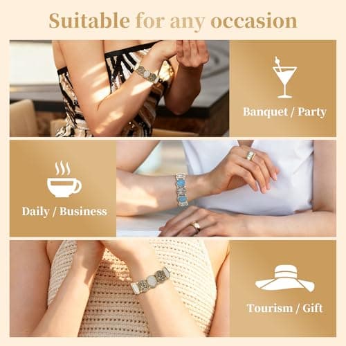 BHDJSHX Vintage Distressed Geometric Bracelet For Men Women, Metal Mplicing Modern Retro Statement Jewelry with Oval Textured Elements, Boho Chic Daily & Party Wear Accessories (Gold) - Thumbnail 5